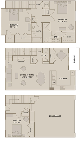 Floor plan for 3 beds, 2.5 baths, 1668 sqft